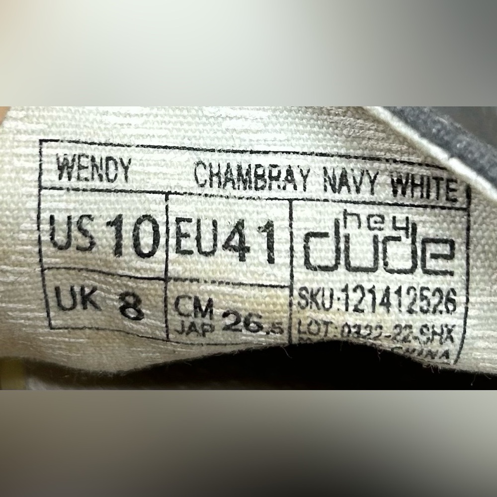 Hey Dude Size 10 Wendy Chambray Navy White (Grey) Shoes - Picture 5 of 6